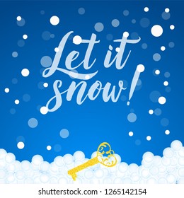 Vector calligraphy. Winter poster or card. White Letters on the blue Background .Vector illustration.