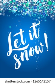 Vector calligraphy. Winter poster or card. White Letters on the blue Background .Vector illustration.