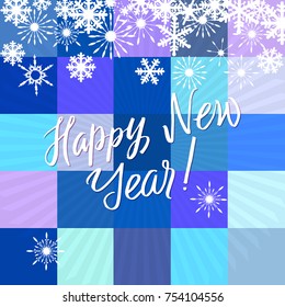 Vector calligraphy. Winter poster or card. White Letters on the blue Background .Vector illustration.