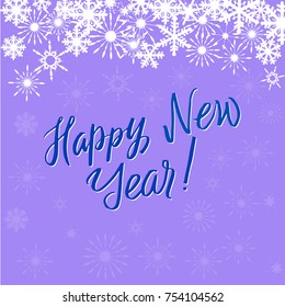 Vector calligraphy. Winter poster or card. White Letters on the blue Background .Vector illustration.