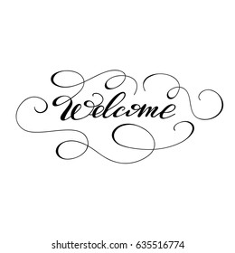 Vector calligraphy word "Welcome" with monograms. 