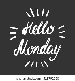 Vector calligraphy.Hello Monday hand brush lettering, inspirational poster. Vintage typography card