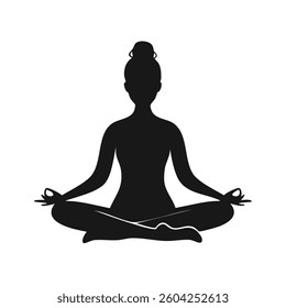 Vector Calm and Balanced Silhouette of a Meditating Person in a Lotus Position with a Simple and Elegant Flat Design