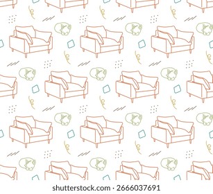 Vetor calmo cor branco fundo com sofá e cão linha padrão ilustração