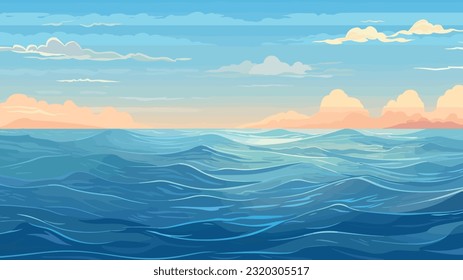 vector calm sea or ocean surface with small waves and blue sky vector illustration