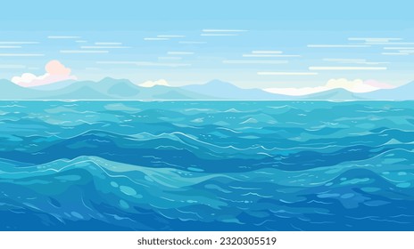 vector calm sea or ocean surface with small waves and blue sky vector illustration