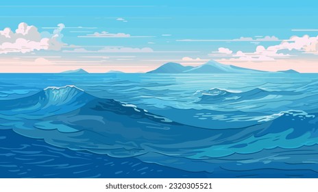 vector calm sea or ocean surface with small waves and blue sky vector illustration