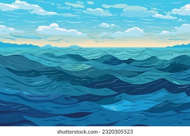 vector calm sea or ocean surface with small waves and blue sky vector illustration