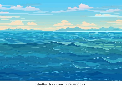 vector calm sea or ocean surface with small waves and blue sky vector illustration