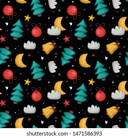vector calm seamless background patterns in retro style, Christmas and New Year hand drawn vintage elements, christmas tree for fabric design, wrapping paper, background