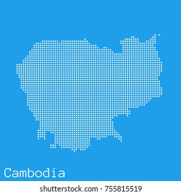 Vector Cambodia  map silhouette dotted on blue background