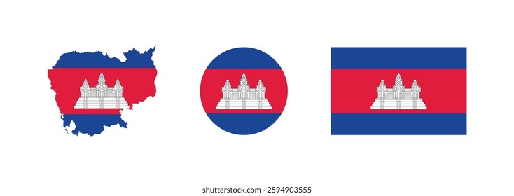 Vector Cambodia National Flag icon collection. Flag set of Cambodia various styles.
