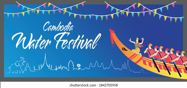 Vector, Cambodia Water Festival Banner With The Colorful Design Isolation Background.