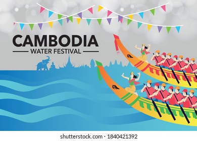 Vector, Cambodia water festival template with colorful design, Water festival for social media design template, Water festival element isolation template with khmer style design.