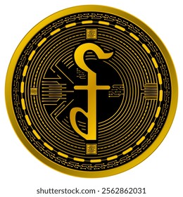 Vector of Cambodian riel Digital Currency in gold and black colors on a white background.