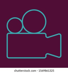 Vector camcorder icon on a burgundy background.