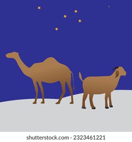 vector camel and goat standing