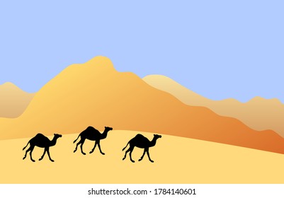 Vektor-Kamelsilhouette einzeln auf farbigem Flachkartoon, Wüstenlandschaft
