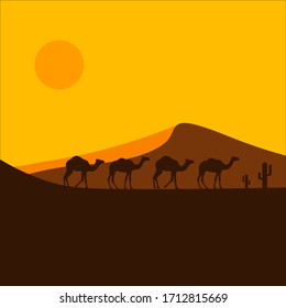 Vector of camels. camels in a desert. Vector illustration

