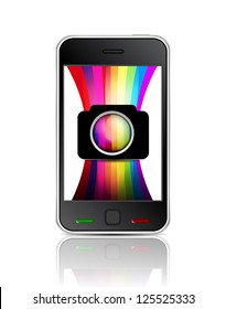 Vector camera application icon (rainbow colors on smartphone)