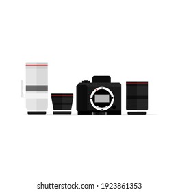 Vector of camera body and lens on white background.