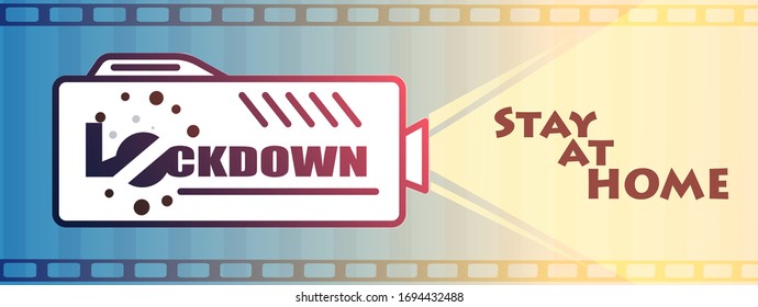vector camera and cinema combination, lockdown and stay at home, coronavirus