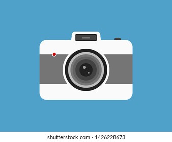 Vector camera in flat retro style. Vintage photography technology. Old hipster picture device. EPS 10