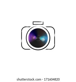 Vector camera icon: colorful lens on black outline