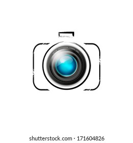 Vector Camera Icon: Colorful Lens On Black Outline