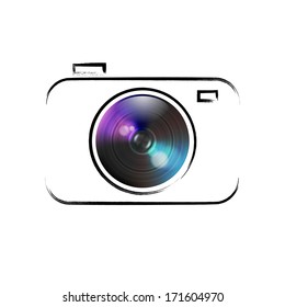 Vector camera icon: colorful lens on black outline