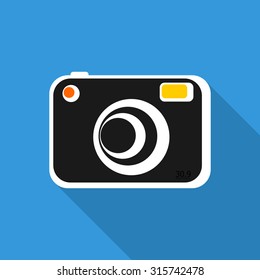 Vector camera icon flat design on blue background with drop shadow