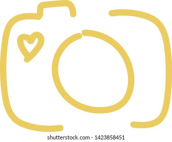 Vector camera icon with heart-shaped lens, logo for photographer in lines