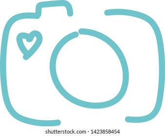 Vector camera icon with heart-shaped lens, logo for photographer in lines