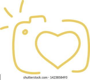Vector camera icon with heart-shaped lens, logo for photographer in lines