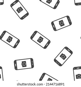 Vector camera icon in the phone  seamless pattern on a white background.