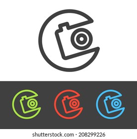 Vector camera icon set, line and flat design 