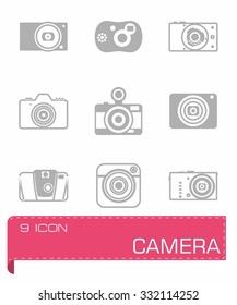 Vector Camera icon set on grey background