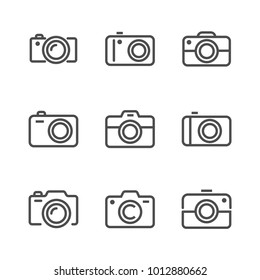 Vector camera icons linear black on white