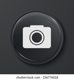 Vector camera modern black glass circle icon. Eps10