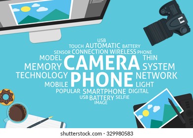 vector camera phone concept,template