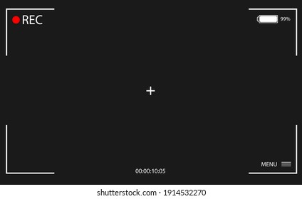 Vector camera rec interface viewfinder with digital focus and exposure settings. Screen photography. On dark background 