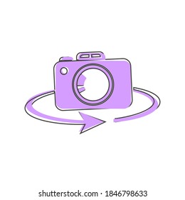Vector camera rotate icon. Retro camera icon on white isolated background.