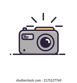 A vector of a camera, with small components, in reference to photographic love, editable.