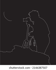 Vector cameraman taking a standing photo. The man taking pictures with his camera. Continuous line drawing of a designer's black outline.
