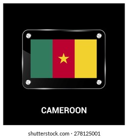 Vector Cameron Flag glass plate with metal holders - Country name label in bottom
