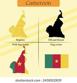 Vector Cameroon map vector states and lines and full with vector flag and flag map