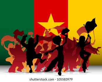 Vector - Cameroon Sport Fan Crowd with Flag