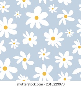 Vector camomile seamless pattern. Floral symmetric abstract background. Spring, summer cute tender blossom ornament for wrapping, background design, decoration, template, textile, postcard