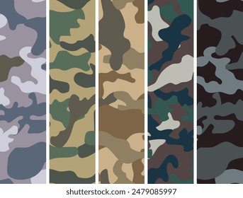 Conjunto de patrones militares sin costuras de camuflaje de Vector