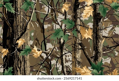 Vector camouflage pattern. Forest camouflage texture for hunting and military purposes. Hunting camouflage seamless pattern background. 